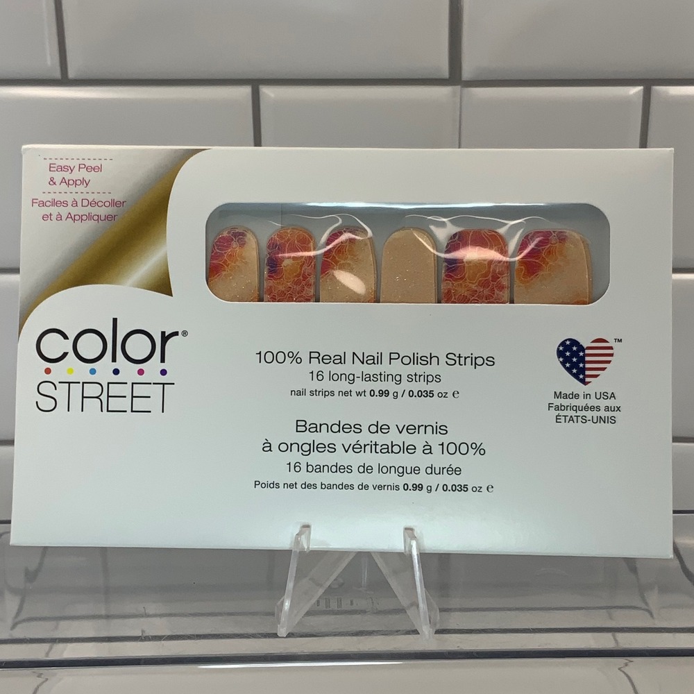 Color Street Poppy That FDS586 Nail Polish Strips Orange Pink 16 Count